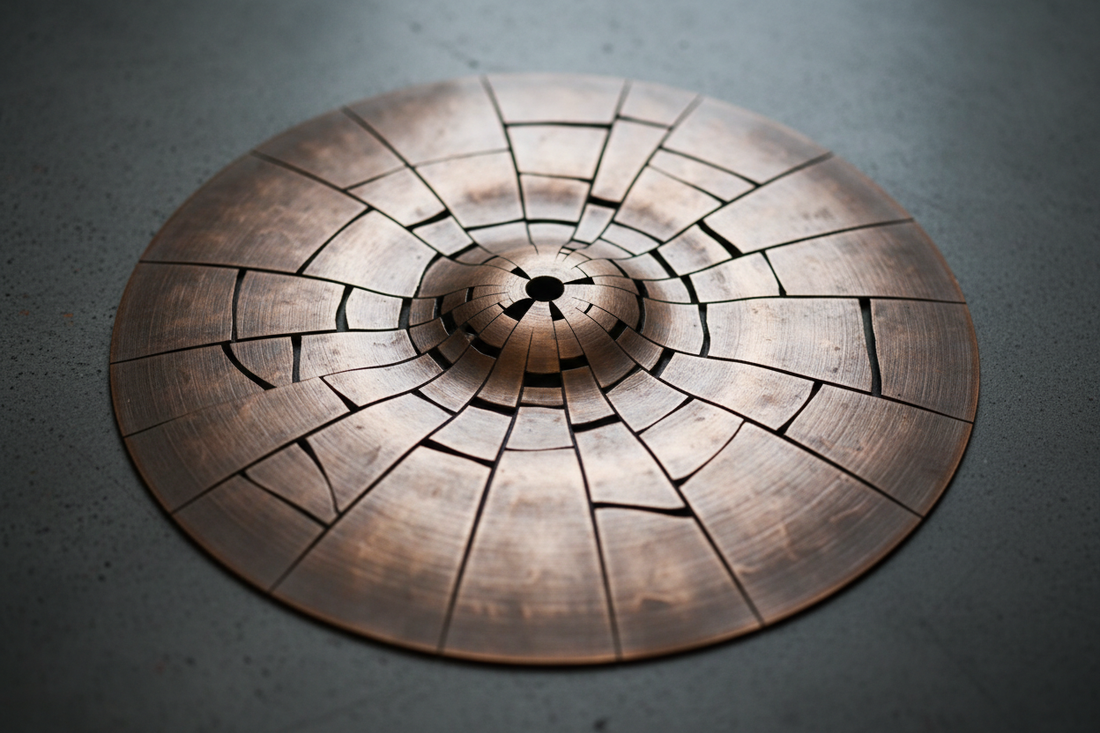 AI Generated image of a cymbal completely covered in cracks